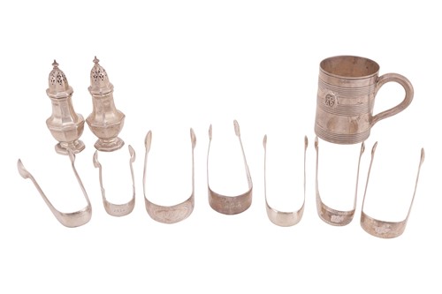 Lot 269 - A small group of silver items; a pair of...