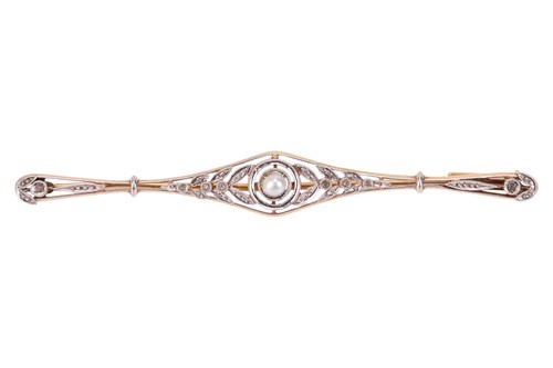 Lot 51 - A Belle Epoque pearl and diamond set bar...