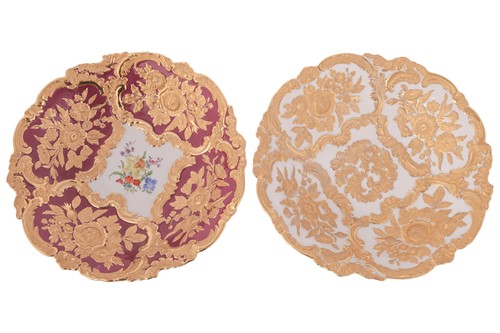 Lot 52 - Two Meissen gilt-highlighted dishes, after...