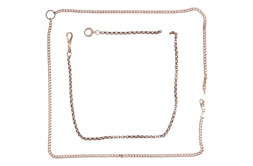 Lot 37 - A flat curb link chain (broken) with lobster...