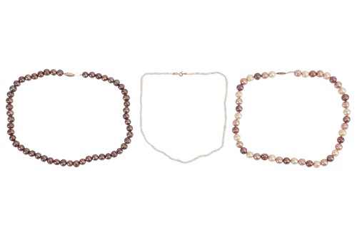 Lot 84 - Three cultured freshwater pearl necklaces, the...