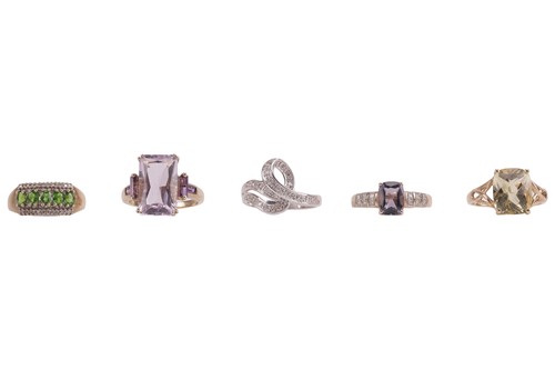 Lot 81 - Five gem-set rings in 9ct gold, comprising two...