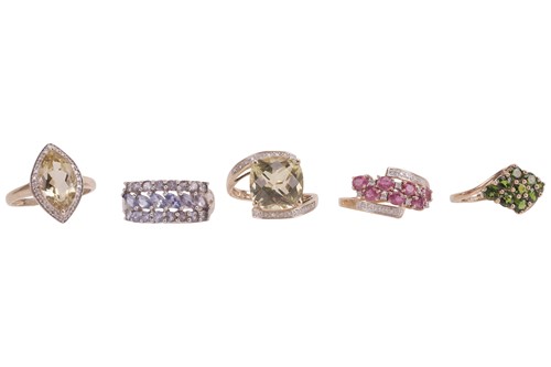 Lot 75 - Five gem-set rings in 9ct gold, comprising a...