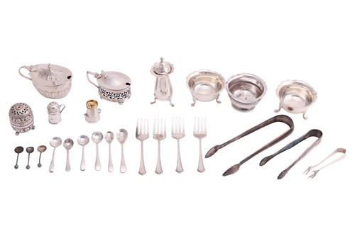 Lot 246 - A small collection of silver condiment items;...