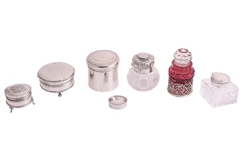 Lot 274 - A group of silver-mounted dressing table items;...