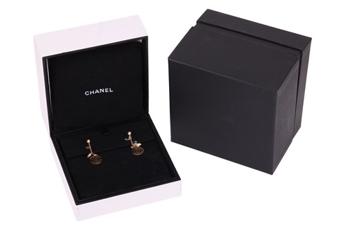Lot 181 - Chanel - A pair of diamond-set 'Camélia' drop...