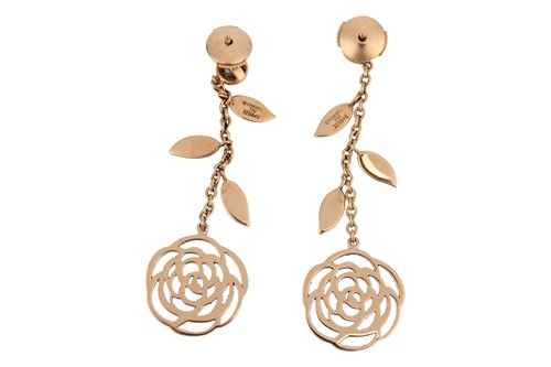 Lot 181 - Chanel - A pair of diamond-set 'Camélia' drop...