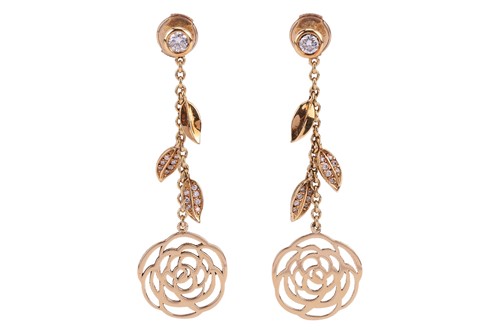 Lot Chanel - A pair of diamond-set 'Camélia' drop...