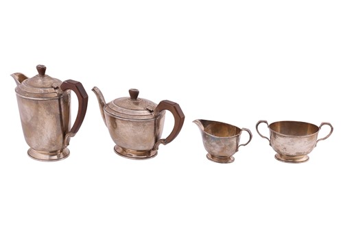 Lot A four piece Art Deco silver tea set, oval...