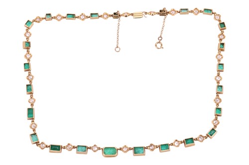 Lot An emerald and diamond necklace, comprising...
