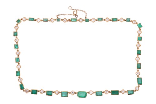 Lot An emerald and diamond necklace, comprising...