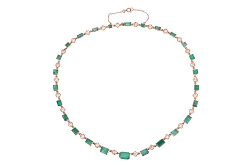 Lot An emerald and diamond necklace, comprising...