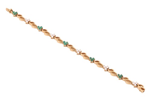 Lot An emerald and diamond bracelet, with ten...