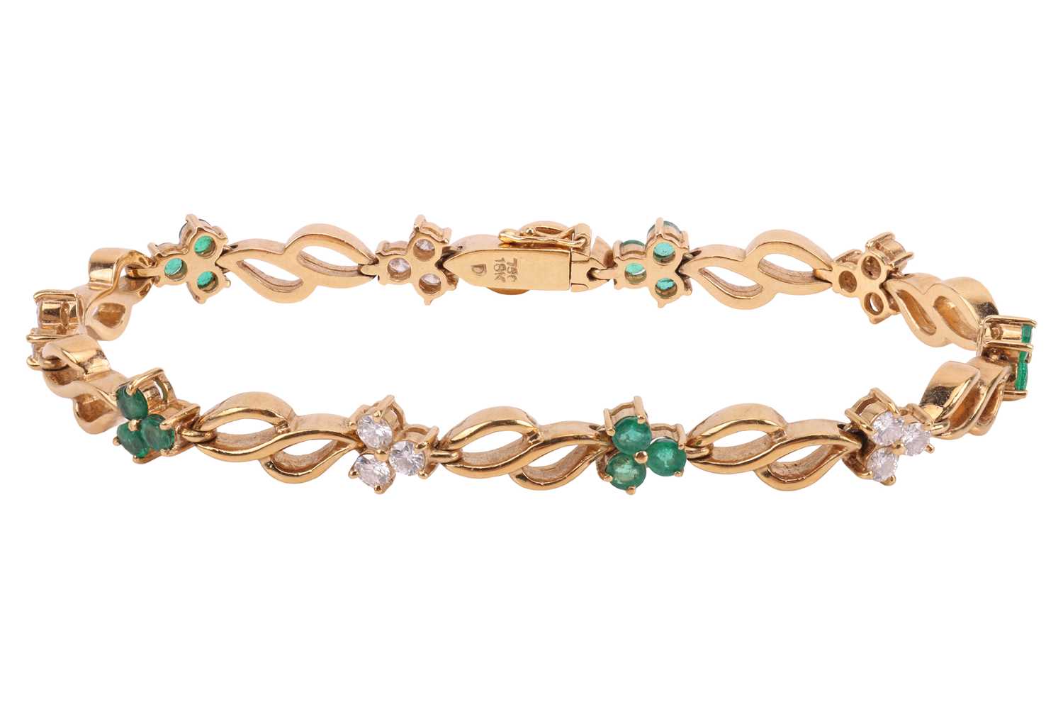 Lot An emerald and diamond bracelet, with ten...