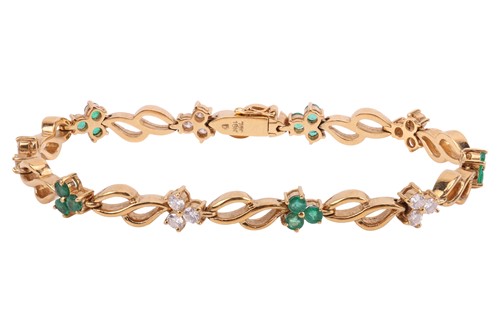 Lot An emerald and diamond bracelet, with ten...