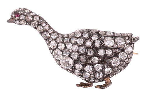 Lot A Victorian diamond-set brooch modelled as a...