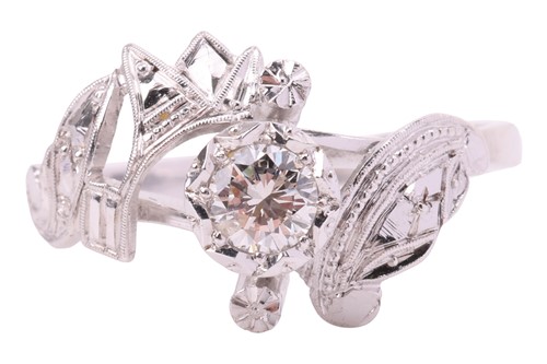 Lot A single-stone diamond ring, featuring an...