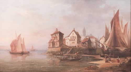 Lot 95 - Dutch School (19th century) Harbour Town Scene...