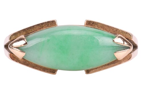 Lot A jadeite dress ring, corner-set with a...