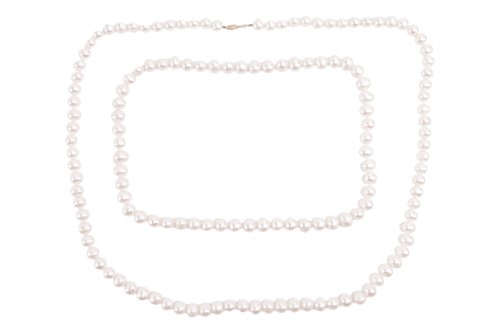 Lot 80 - Two cultured pearl necklaces; The first a...