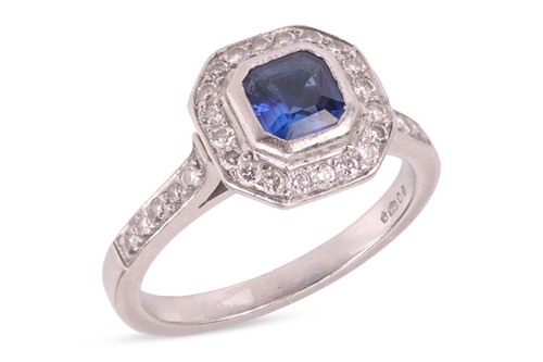 Lot 37 - A synthetic sapphire and diamond ring,...