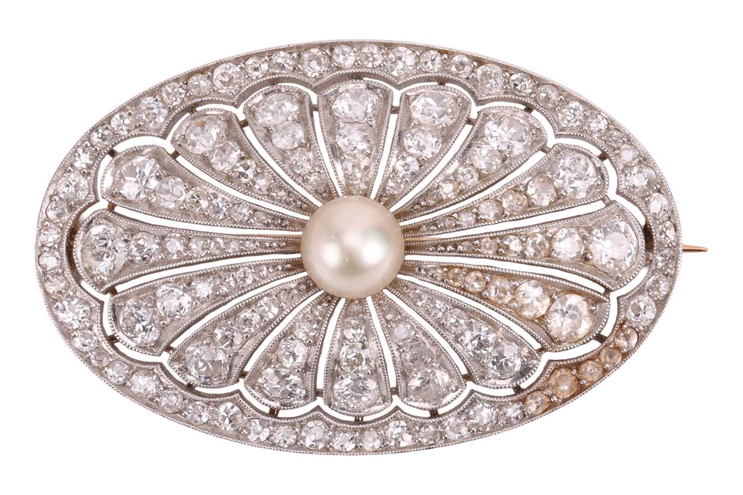 Lot A pearl and diamond-set plaque brooch,...