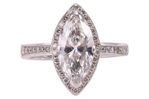 Lot A marquise-cut diamond ring, featuring a...