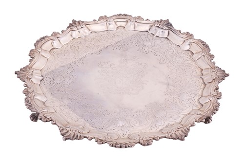 Lot A George II silver salver, shaped circular...