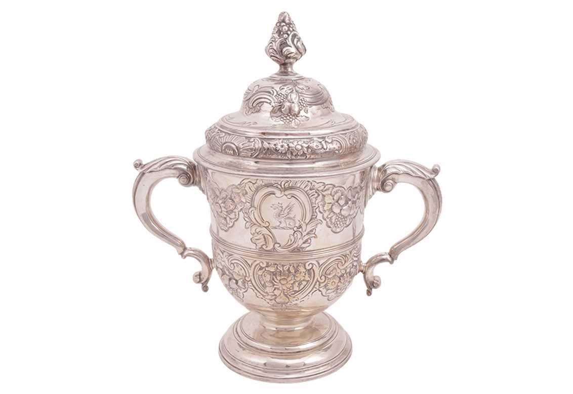 Lot 256 - A George II silver twin-handled trophy cup and...