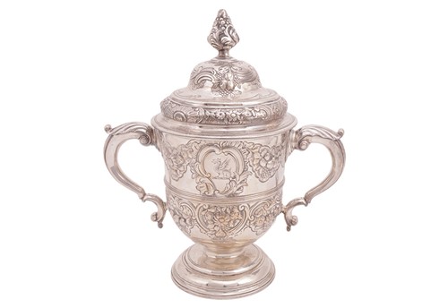 Lot 256 - A George II silver twin-handled trophy cup and...