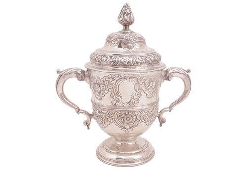 Lot 256 - A George II silver twin-handled trophy cup and...