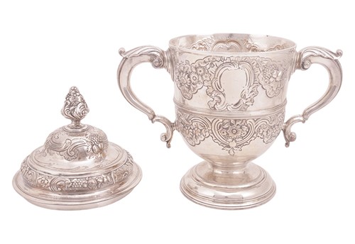 Lot 256 - A George II silver twin-handled trophy cup and...