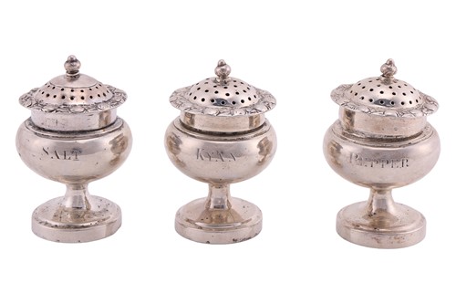 Lot A set of three Indian Colonial compressed vase...