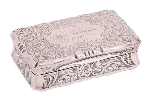 Lot 196 - A Victorian silver snuff box; rectangular,...