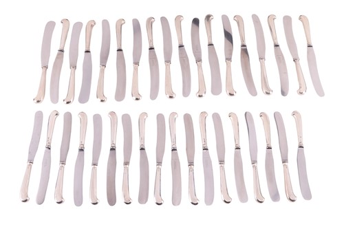 Lot 233 - Thirty-six pastry knives, filled silver pistol...