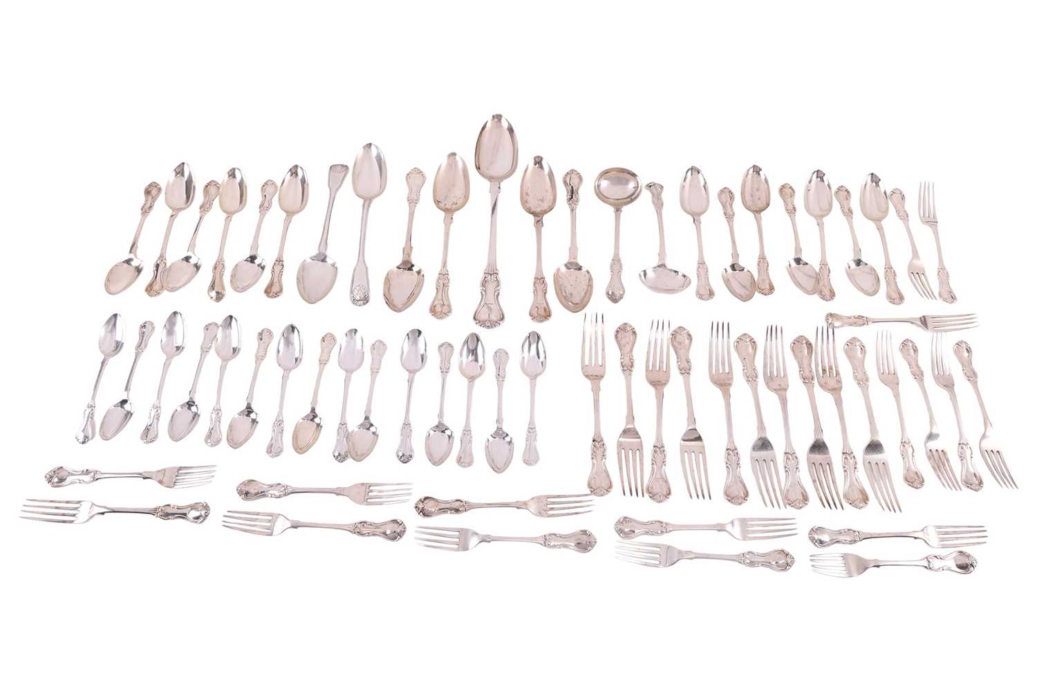 Lot 285 - A Victorian silver part canteen, single-struck...