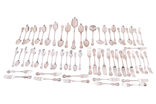 Lot 285 - A Victorian silver part canteen, single-struck...