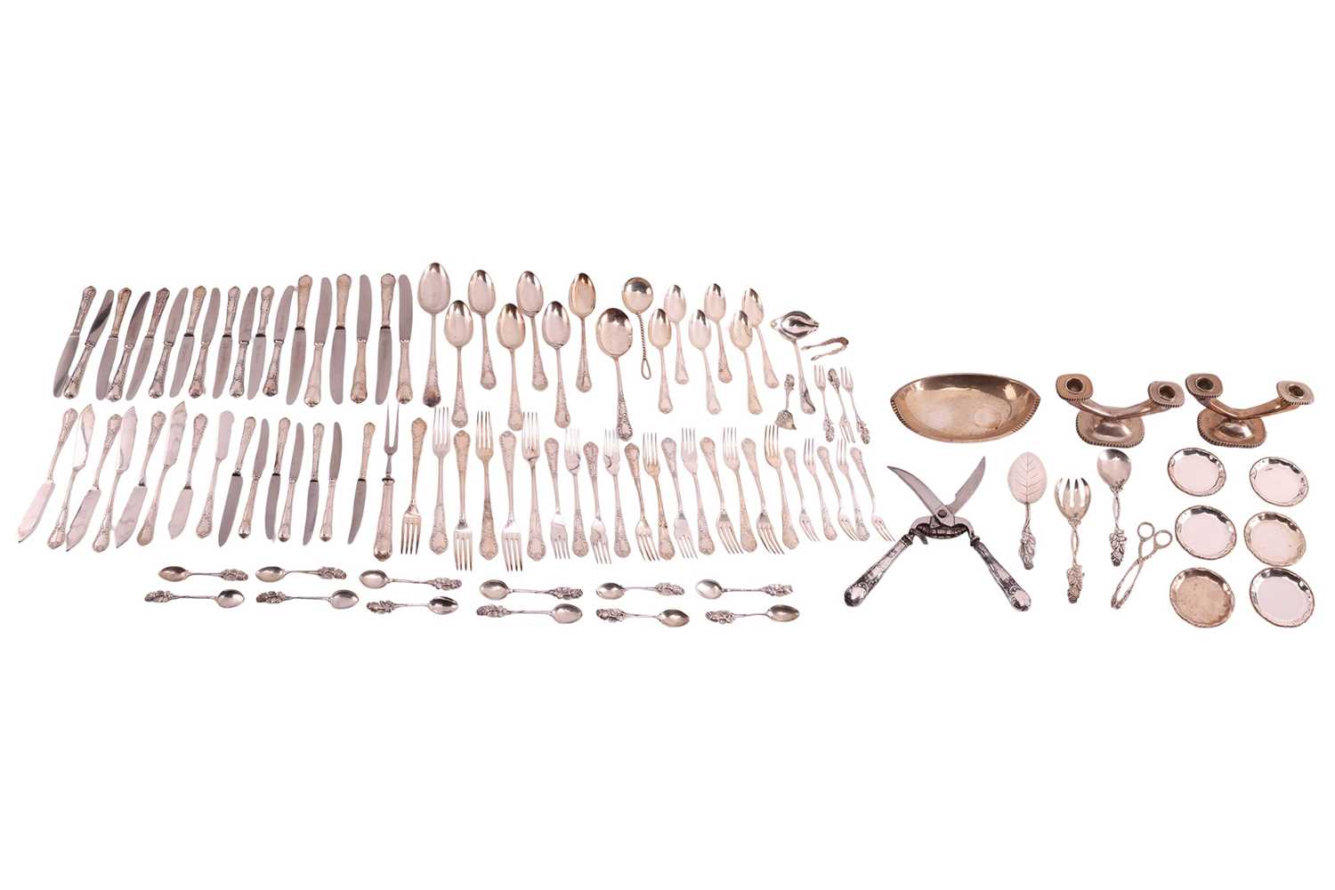 Lot 284 - A Continental white metal canteen for six,...