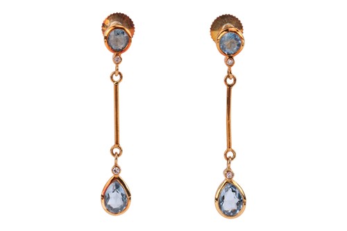 Lot 122 - A pair of aquamarine drop earrings, each...