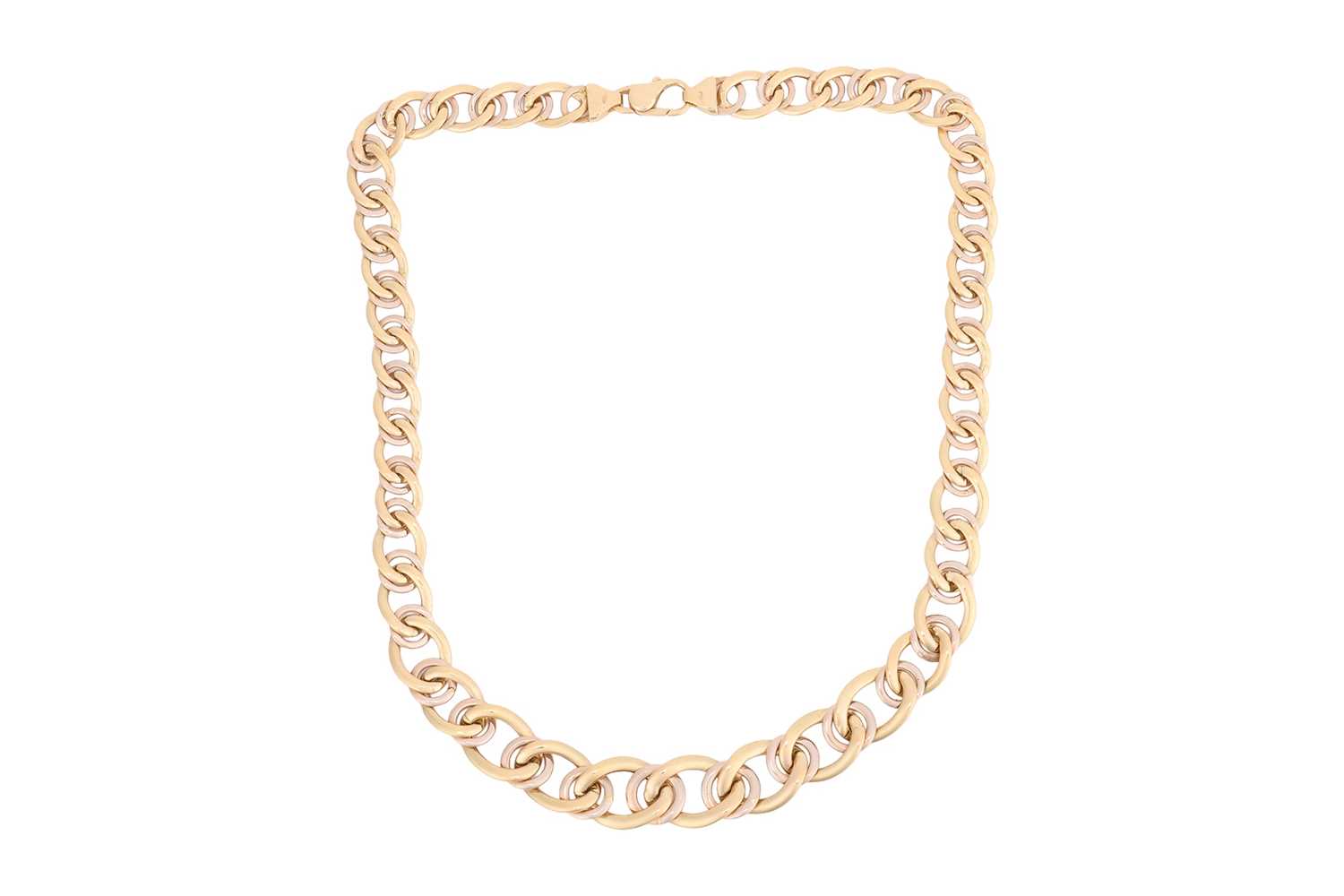 Lot A graduated link necklace, in a hollow curb...