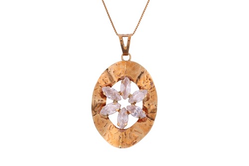 Lot A pendant, set with six marquise shaped cubic...