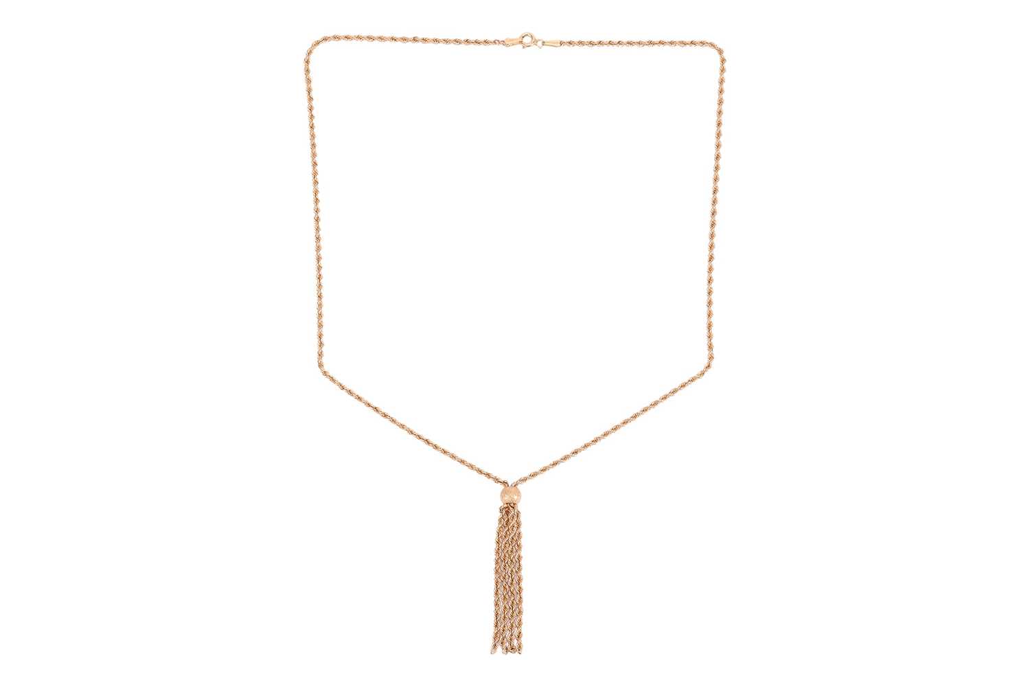 Lot A rope twist necklace, with tassle details to...