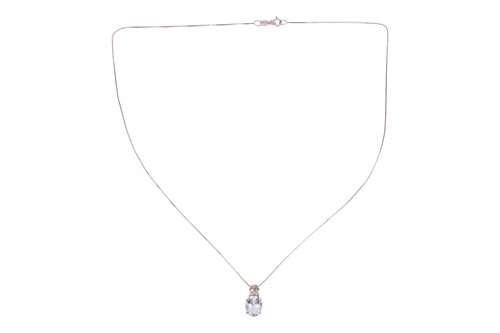 Lot An aquamarine and diamond pendant on chain,...