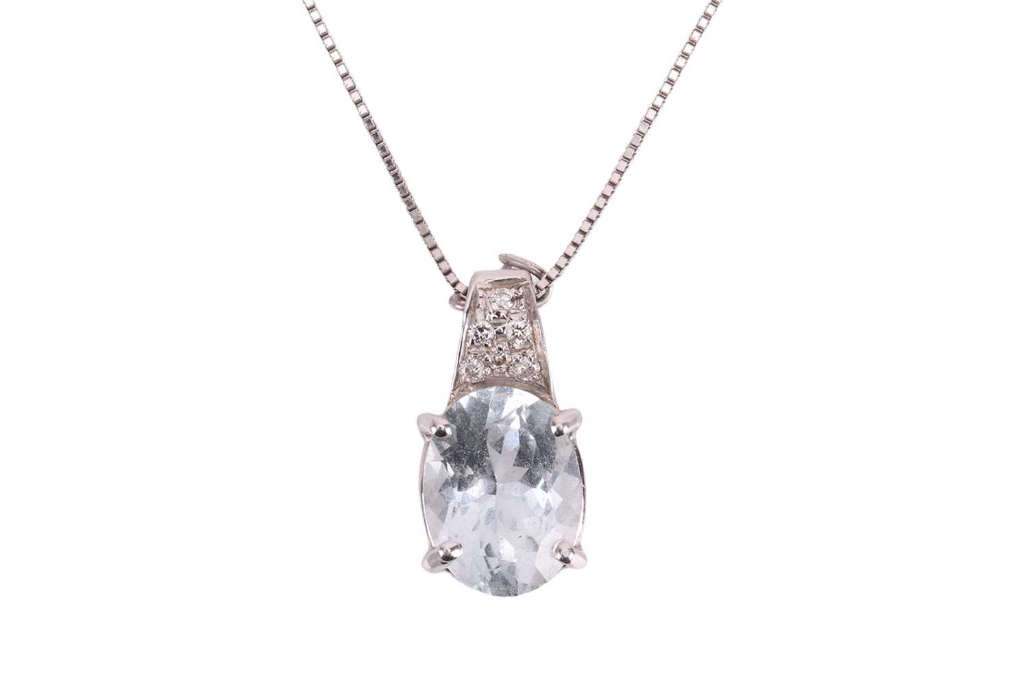 Lot An aquamarine and diamond pendant on chain,...