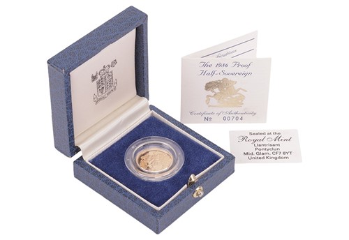 Lot 7 - A 1986 Queen Elizabeth II Proof Half Sovereign,...