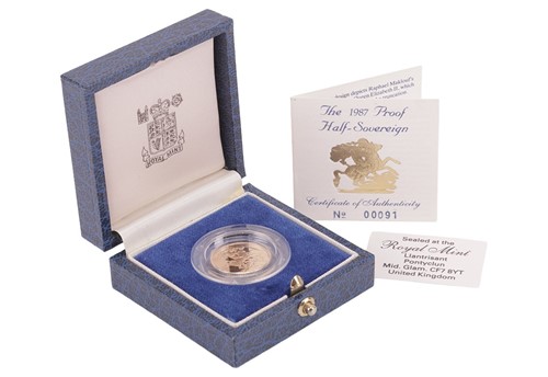 Lot 8 - A 1987 Queen Elizabeth II Proof Half Sovereign,...