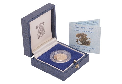 Lot 9 - A 1988 Queen Elizabeth II Proof Half Sovereign,...