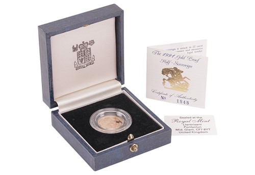 Lot 12 - A 1991 Queen Elizabeth II Proof Half Sovereign,...