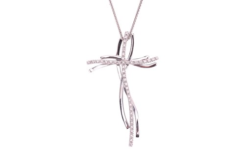 Lot A diamond cross pendant and chain, the pendant...