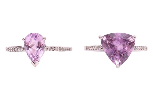Lot 160 - Two kunzite and diamond rings, the first with...
